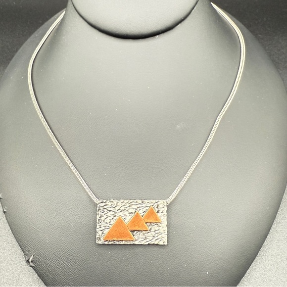 Three Sisters Mountain Metal Pendant Necklace in Copper Metal Geometric - Picture 4 of 14